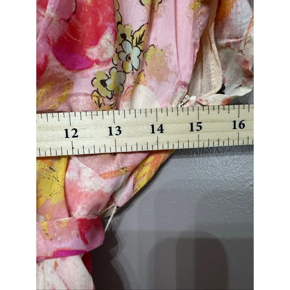 NWT Free People Freddy Pink Floral Print Short Sleeve Tie Mini Dress Women's XS